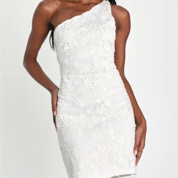 Lulu’s “Sparkling Darling” White One-Shoulder Mini Dress - Picture 3 of 5